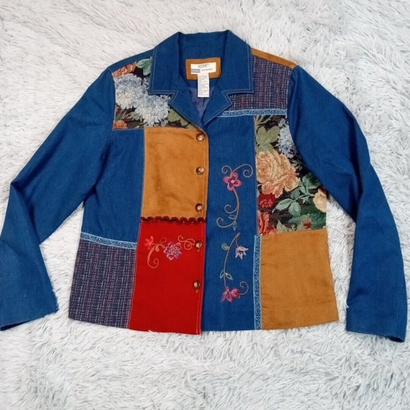 Koret Jackets & Blazers - Vintage Koret Womens Jacket Blazer Blue Medium Lined Button Up Career Floral